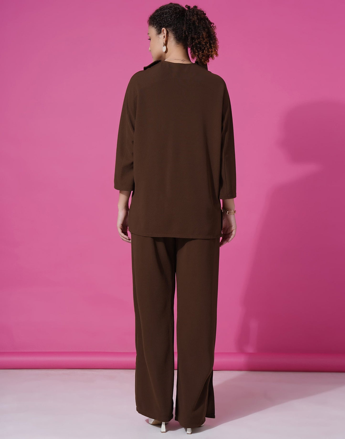 Brown Lycra Plain Co-ord Set