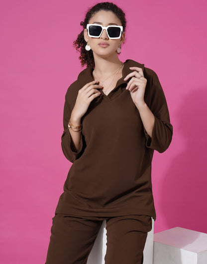 Brown Lycra Plain Co-ord Set