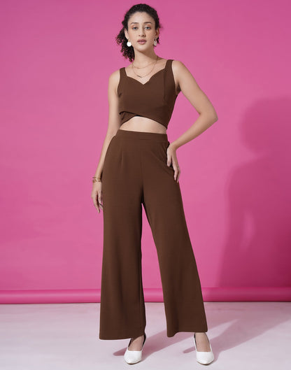 Brown Lycra Plain Co-ord Set