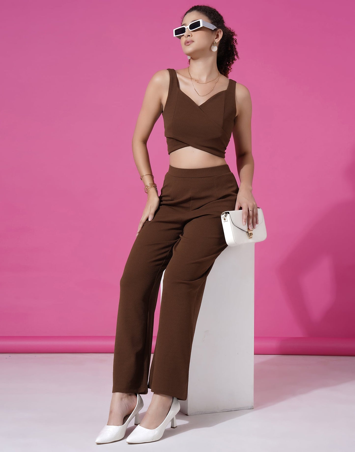 Brown Lycra Plain Co-ord Set