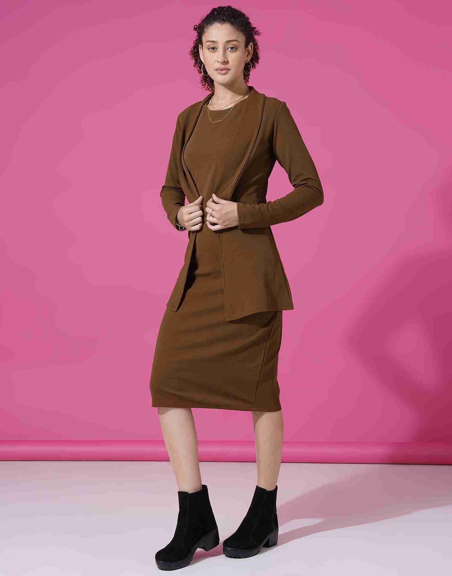 Brown Lycra Plain Co-ord Set