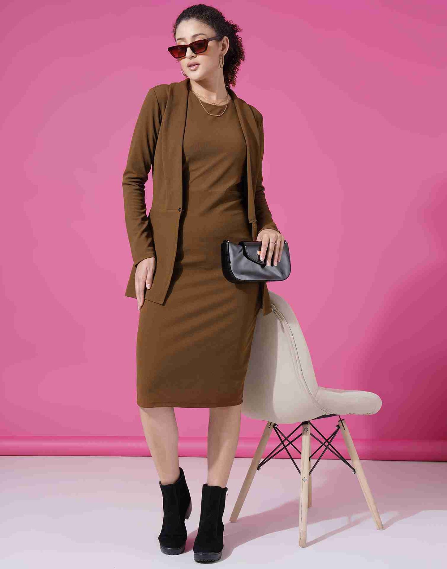 Brown Lycra Plain Co-ord Set
