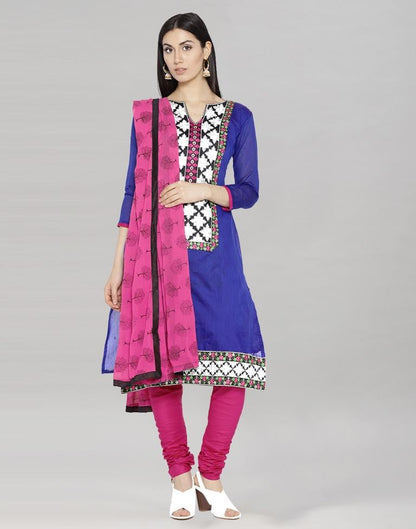 Navy Blue Glace Cotton Zari Embroidered Unstitched Salwar Suit | Sudathi