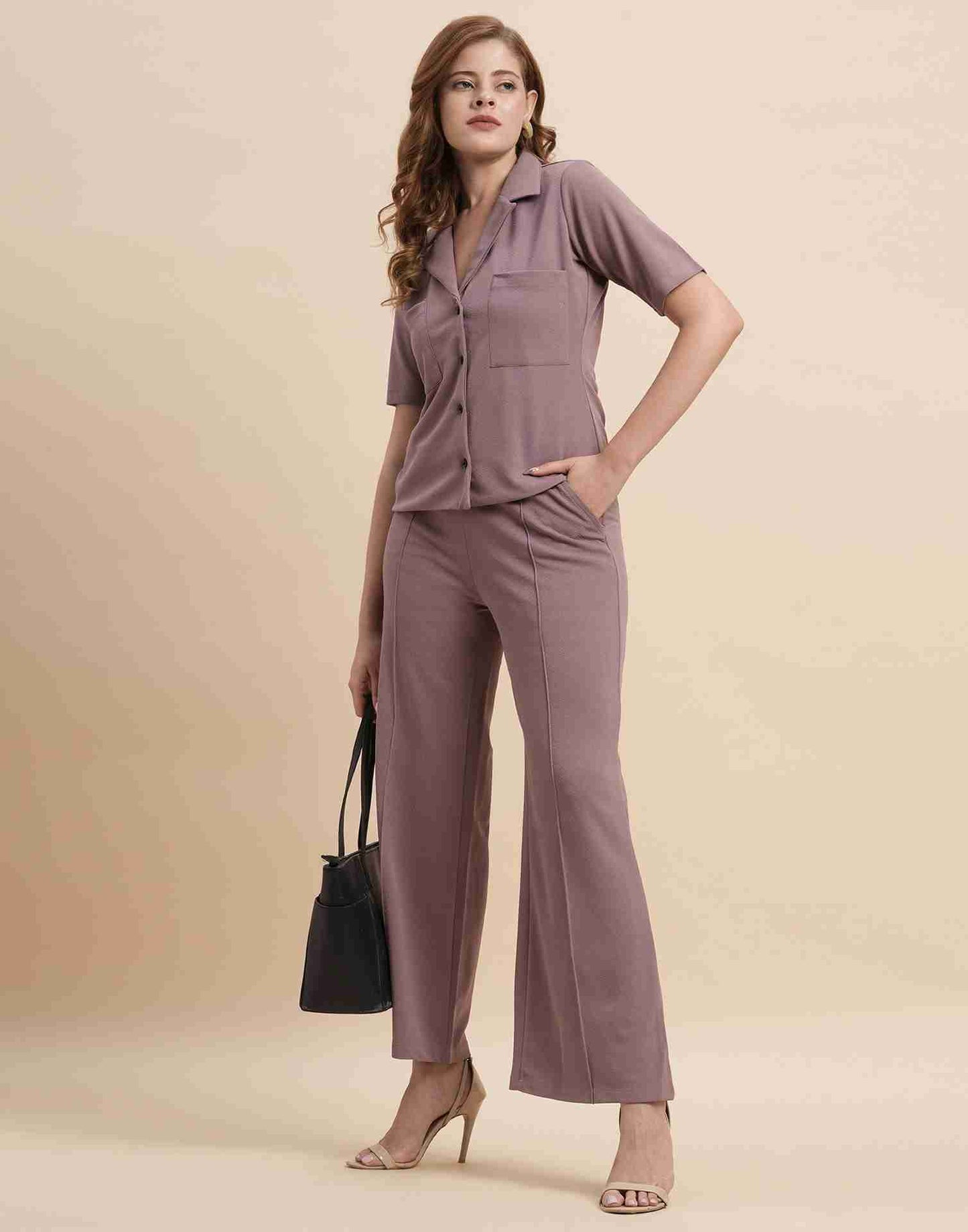 Mauve Lycra Plain Co-ord Set