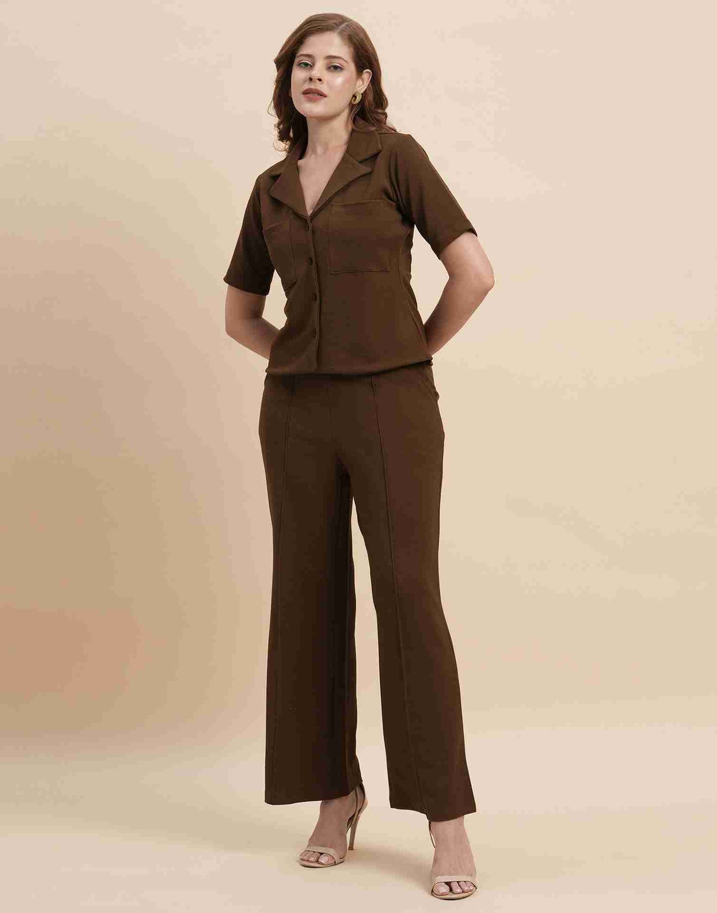 Brown Lycra Plain Co-ord Set