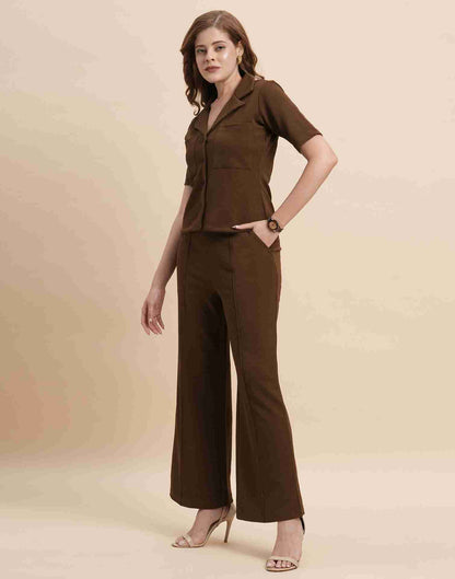 Brown Lycra Plain Co-ord Set