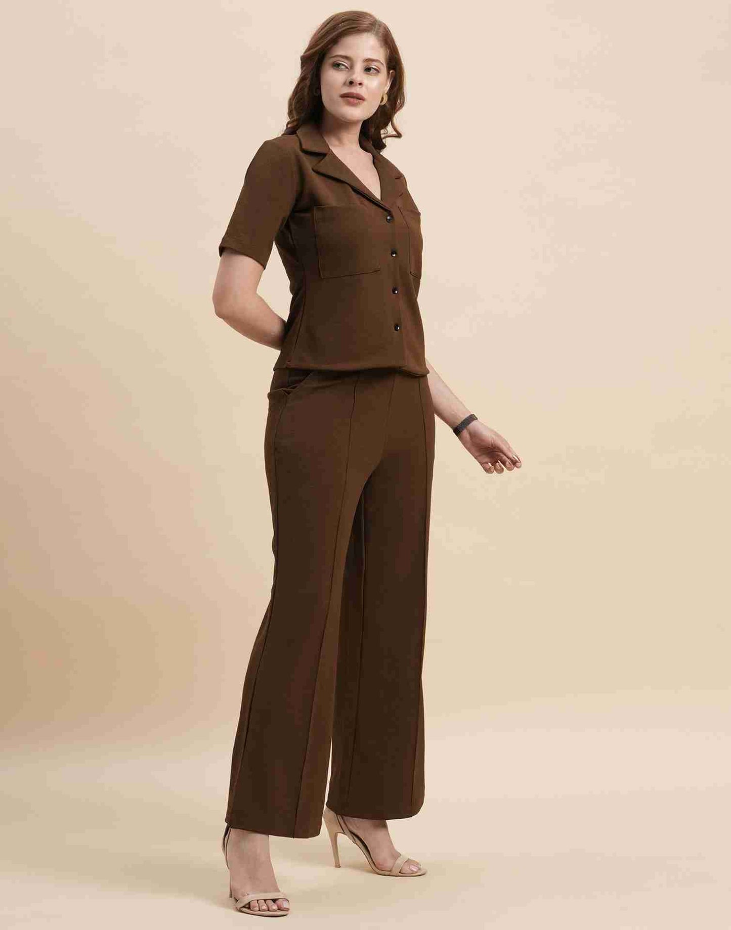 Brown Lycra Plain Co-ord Set