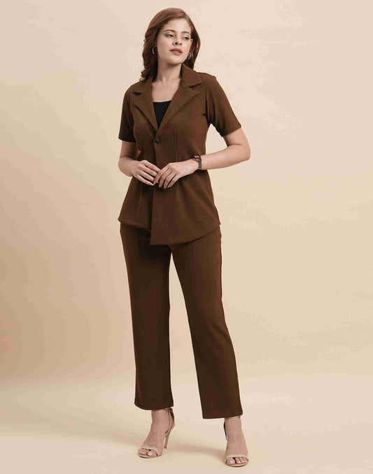 Brown Lycra Plain Co-ord Set