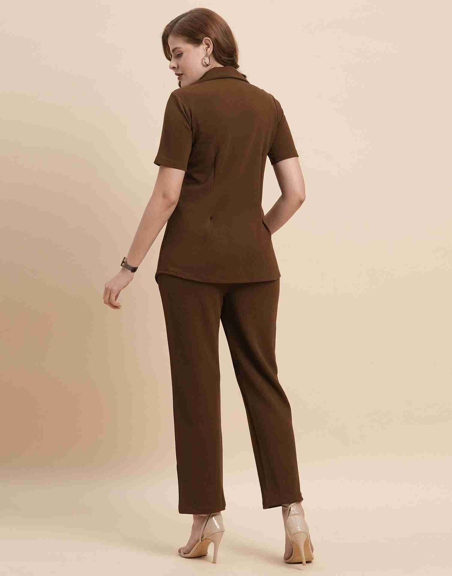 Brown Lycra Plain Co-ord Set