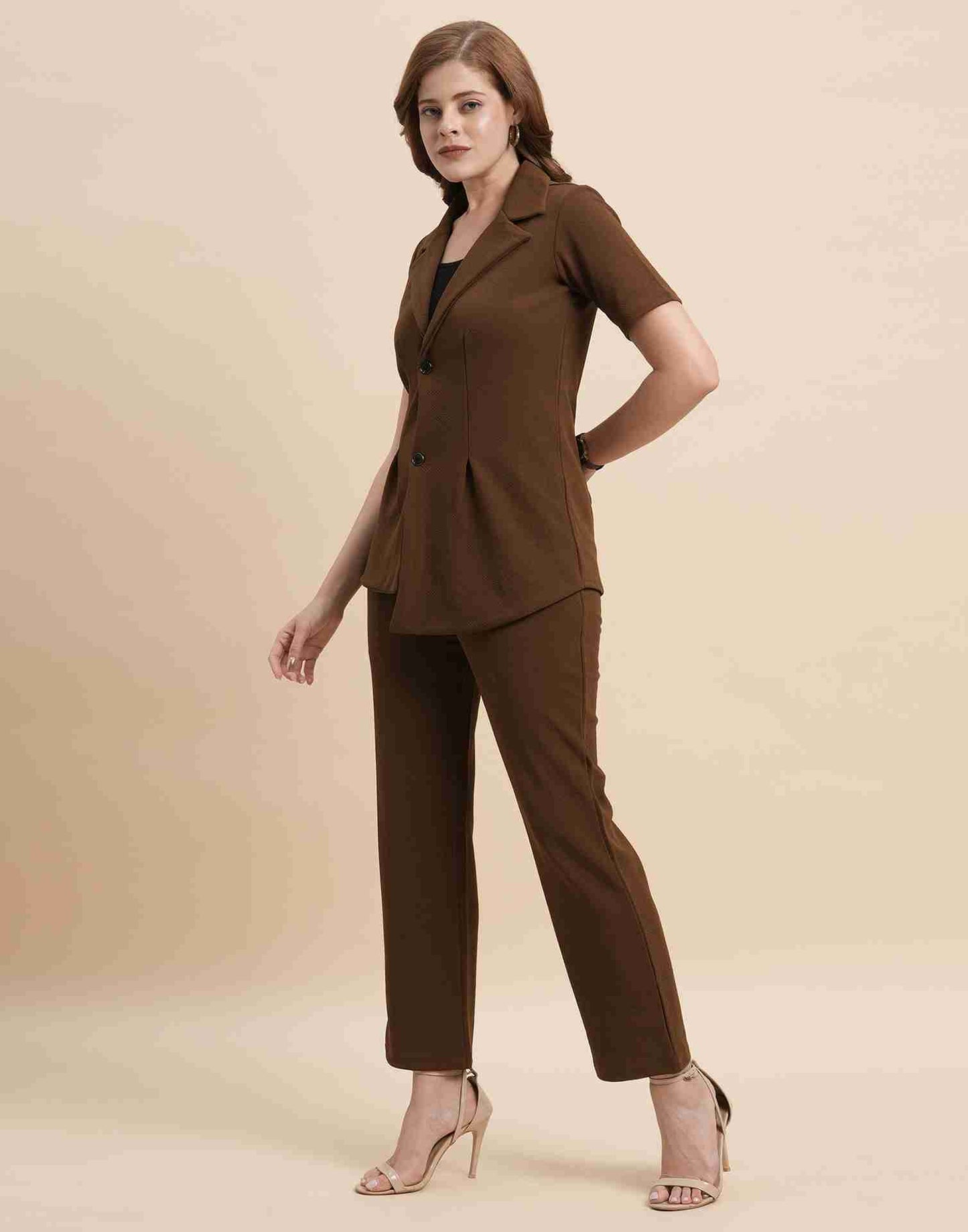 Brown Lycra Plain Co-ord Set