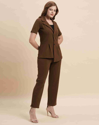 Brown Lycra Plain Co-ord Set