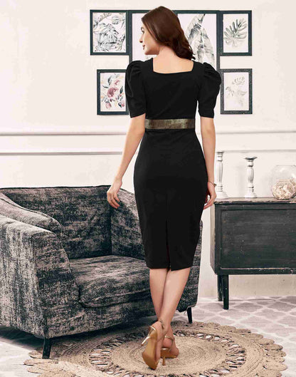 Black Lycra Embroidery Bodycon