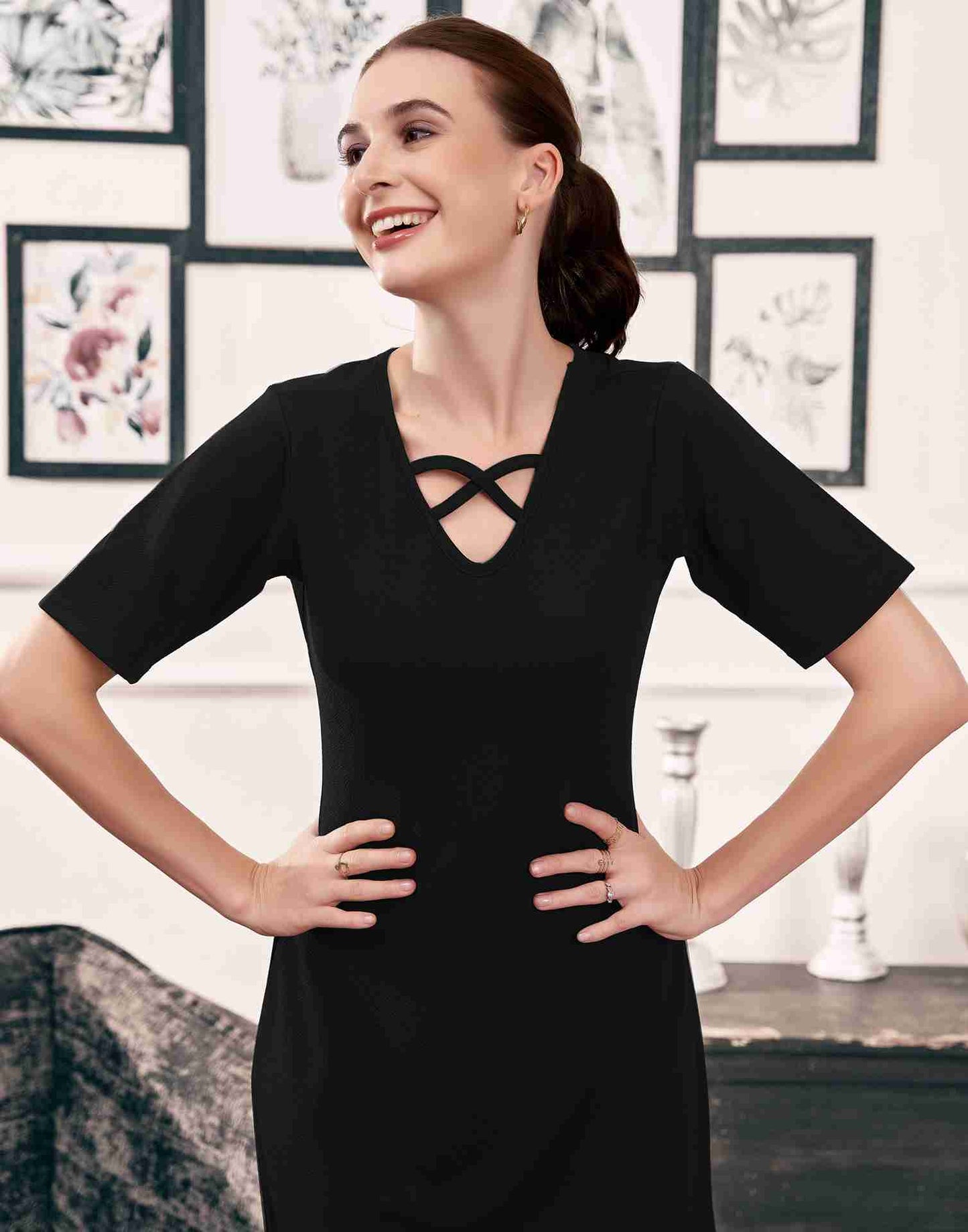 Black Lycra Plain A-Line Dress