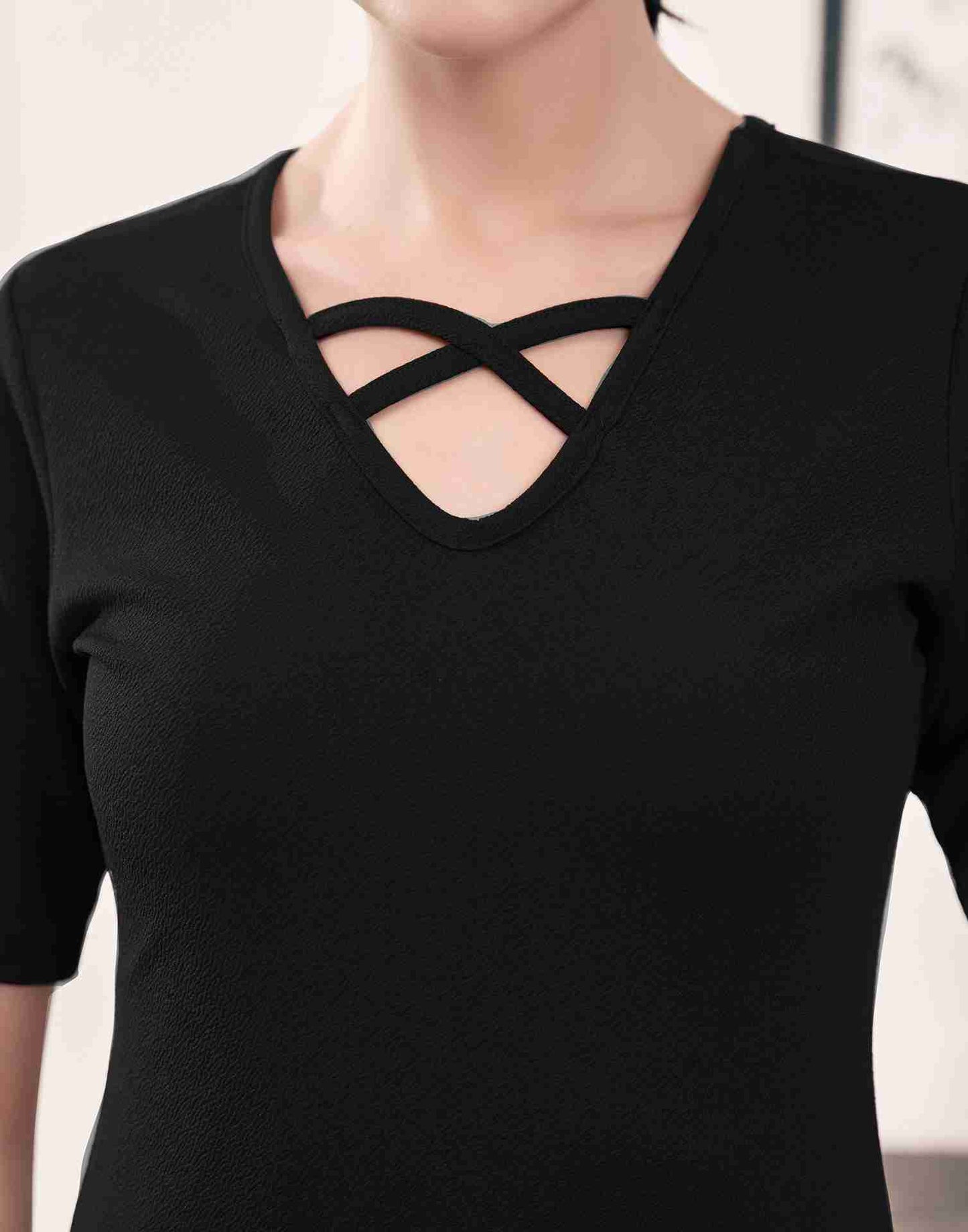Black Lycra Plain A-Line Dress
