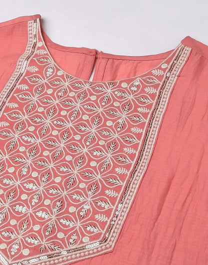 Light Pink Chinnon Embroidery Straight Kurta With Pant And Dupatta