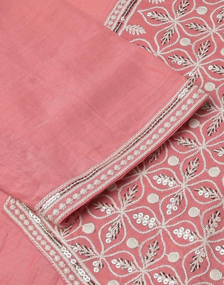 Light Pink Chinnon Embroidery Straight Kurta With Pant And Dupatta