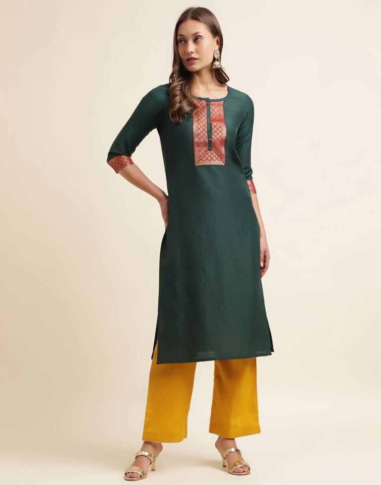 Dark Green  Kurta With Pant And Dupatta