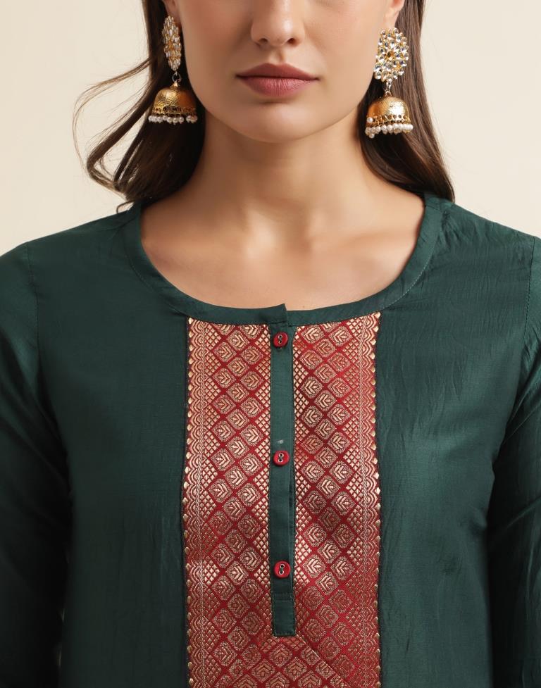 Dark Green  Kurta With Pant And Dupatta