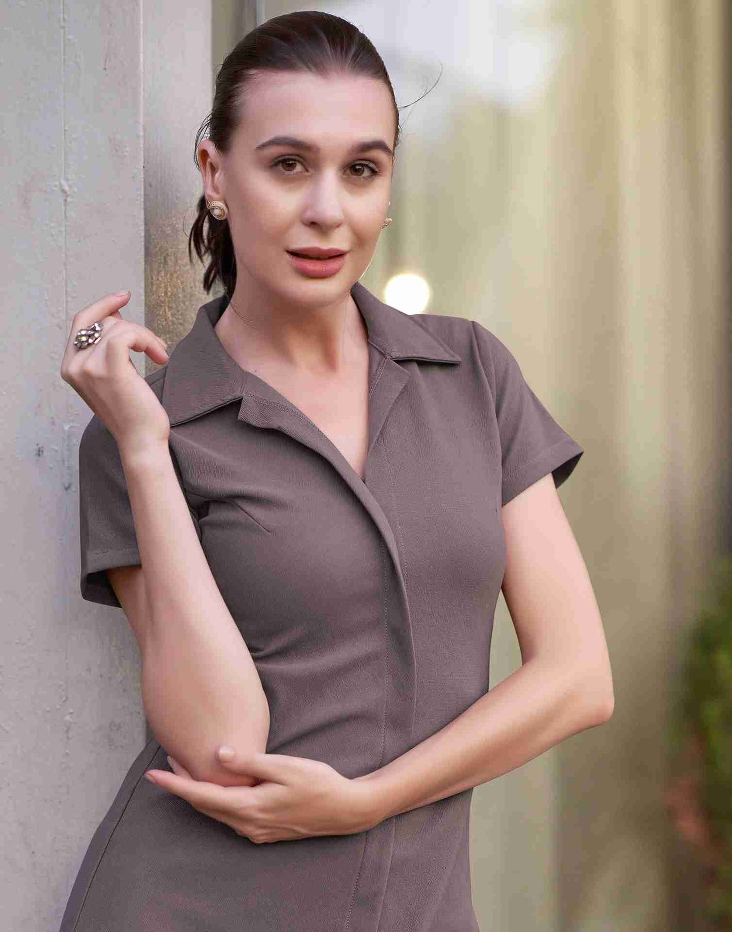 Mauve Lycra Plain Straight Dress