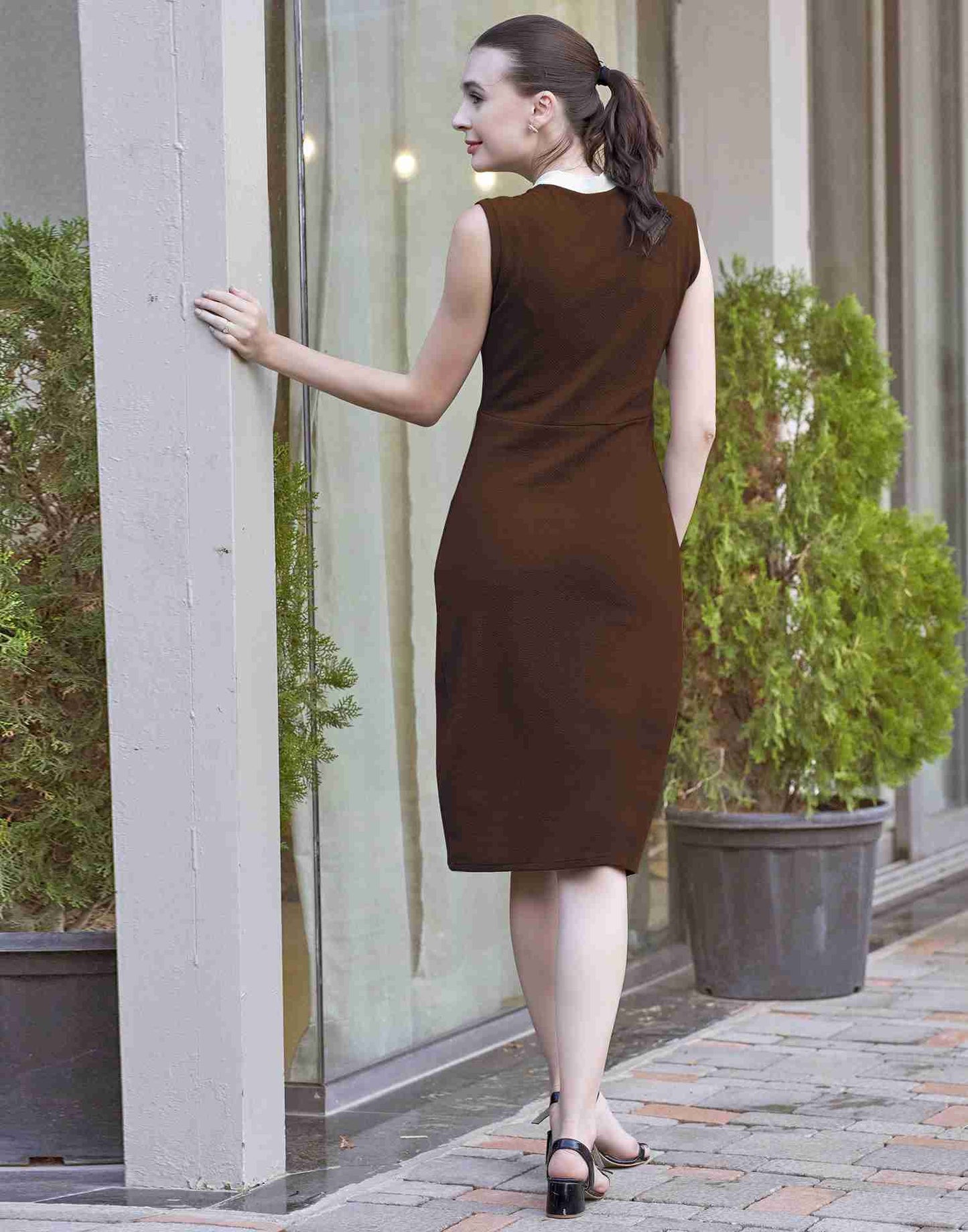 Brown Lycra Plain Bodycon