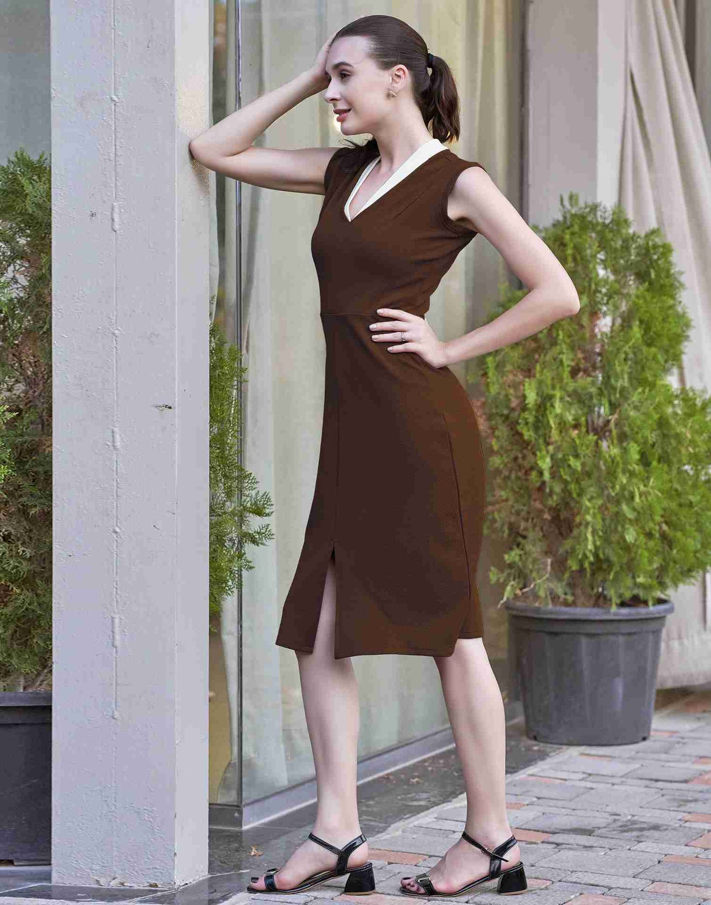 Brown Lycra Plain Bodycon