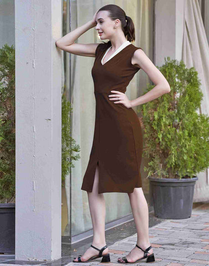 Brown Lycra Plain Bodycon