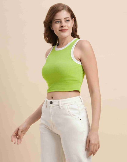 Green Lycra Plain Tank Top