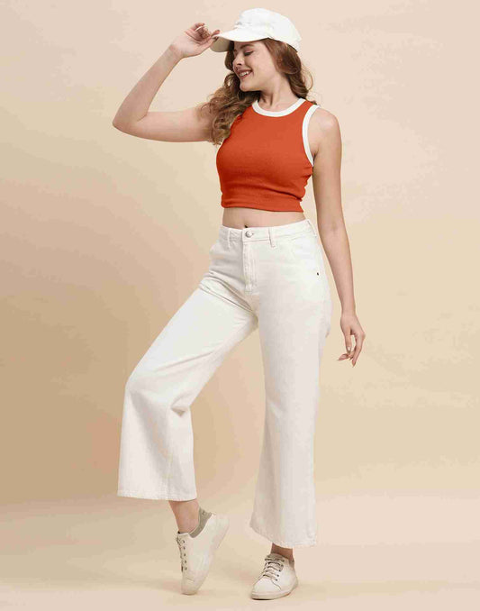 Orange Lycra Plain Tank Top