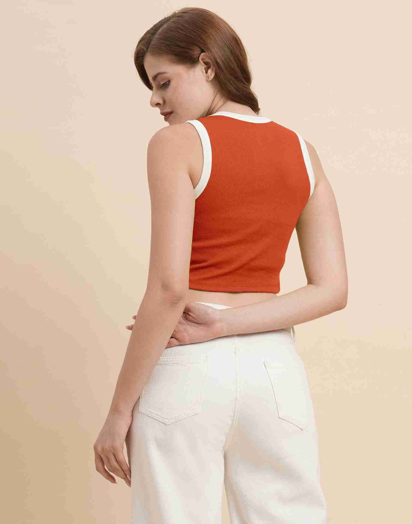 Orange Lycra Plain Tank Top