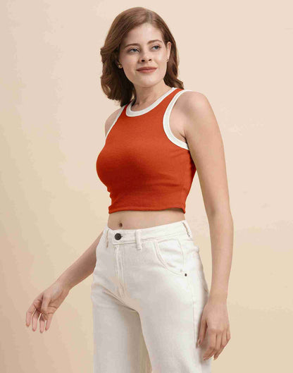 Orange Lycra Plain Tank Top
