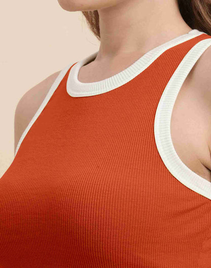 Orange Lycra Plain Tank Top