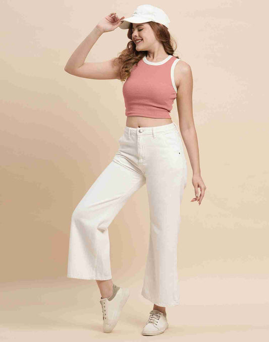 Light Pink Lycra Plain Tank Top