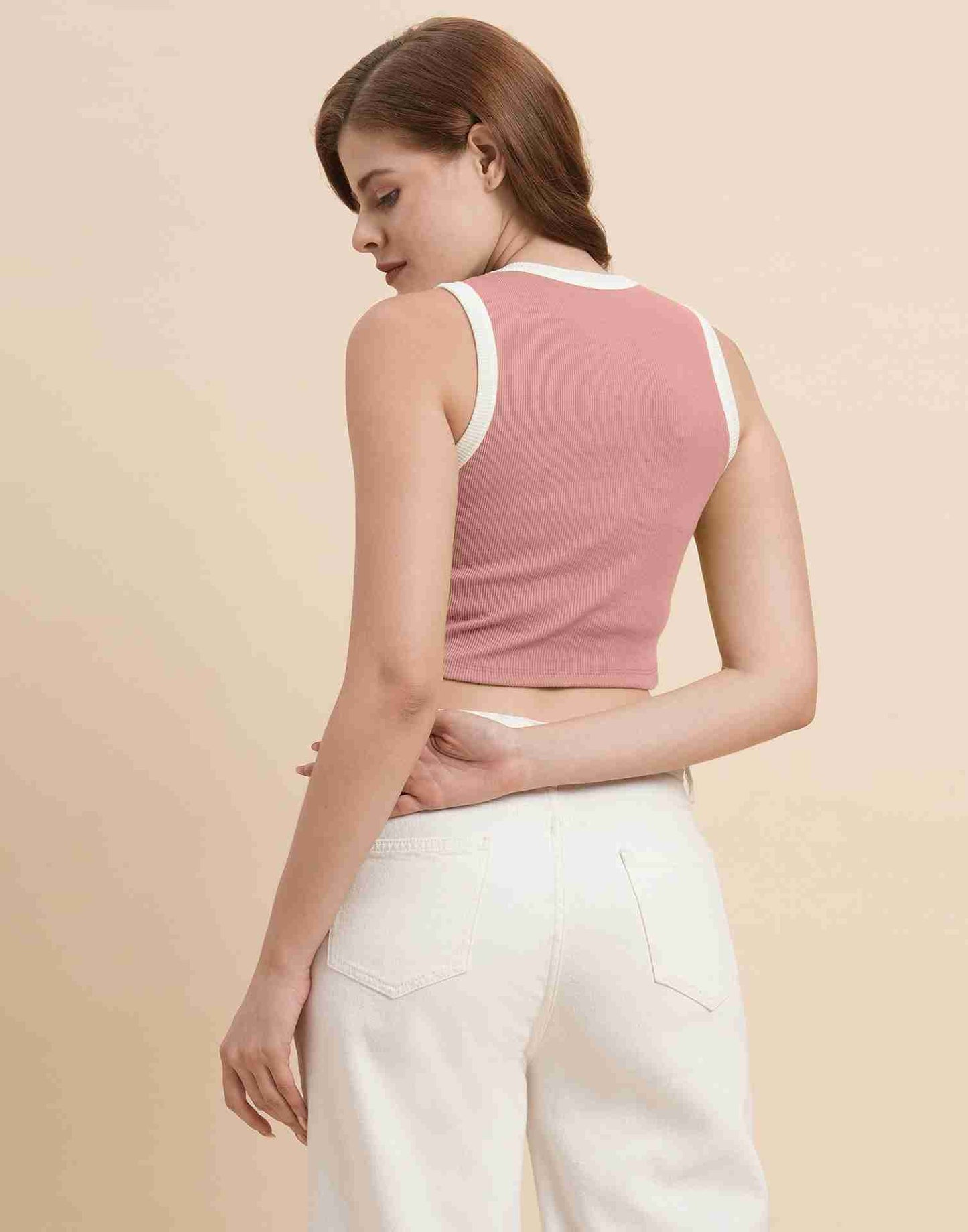 Light Pink Lycra Plain Tank Top