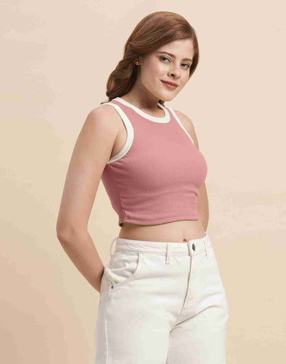 Light Pink Lycra Plain Tank Top