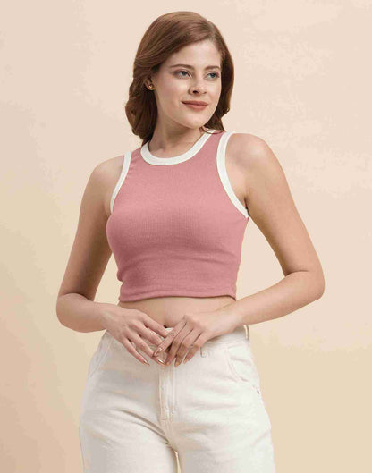 Light Pink Lycra Plain Tank Top