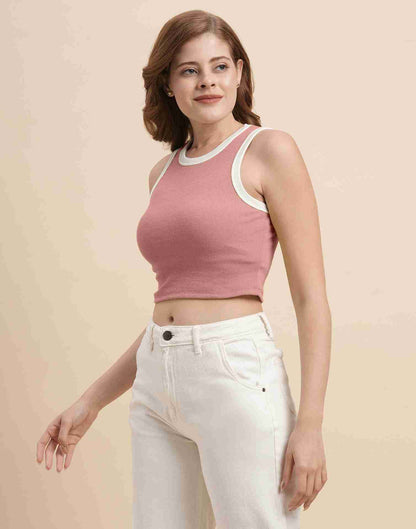 Light Pink Lycra Plain Tank Top