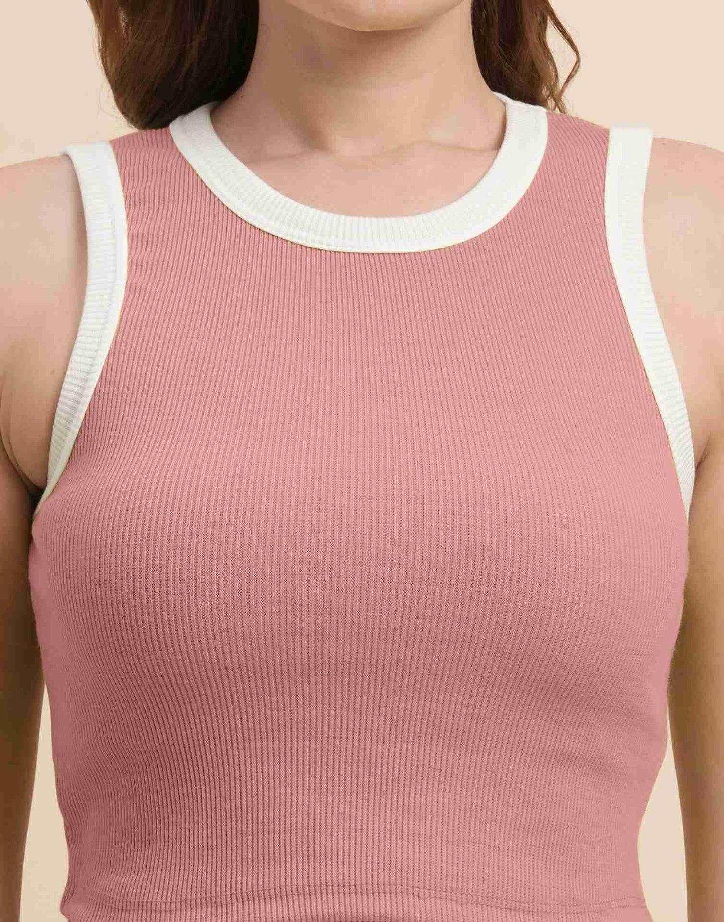 Light Pink Lycra Plain Tank Top
