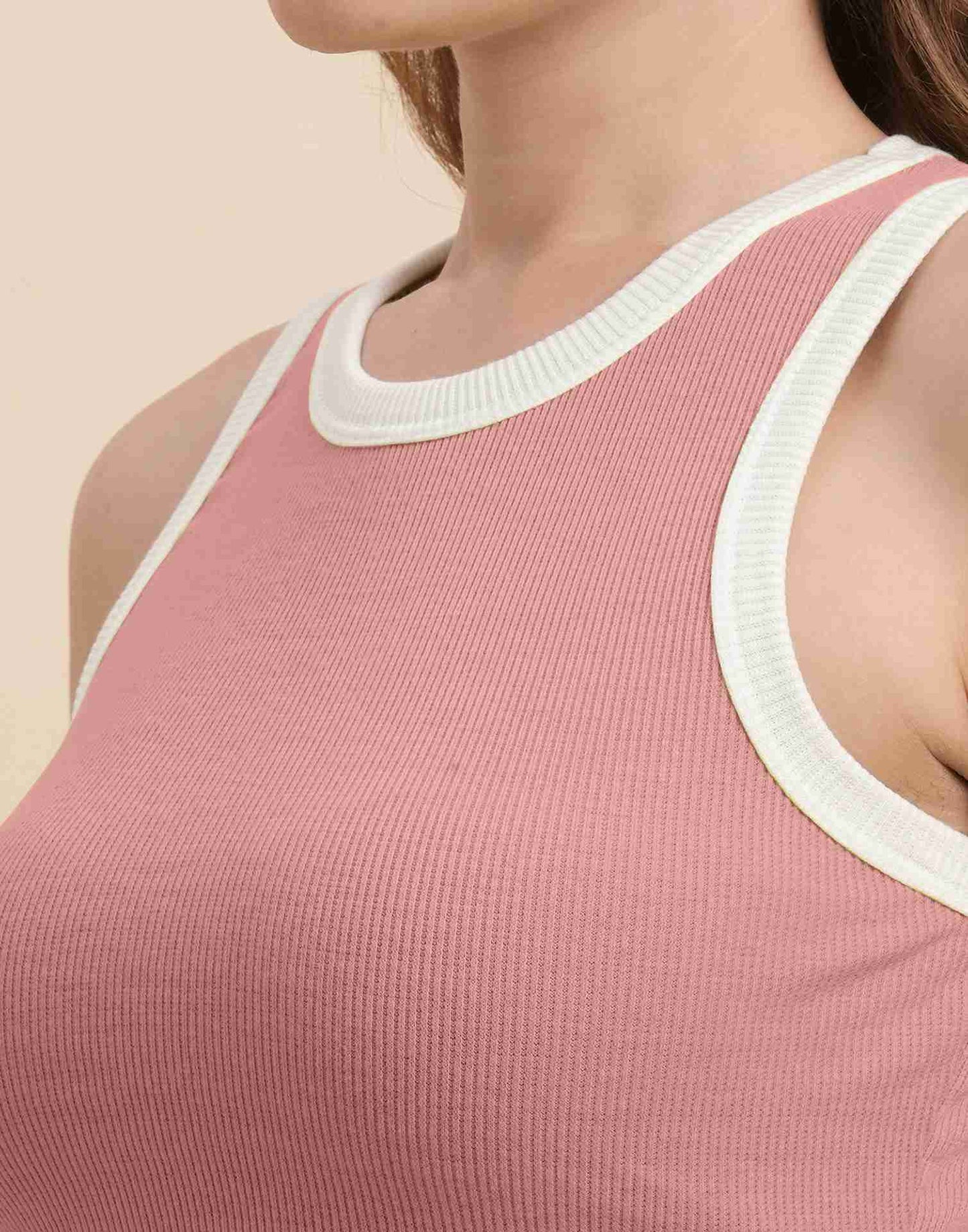 Light Pink Lycra Plain Tank Top