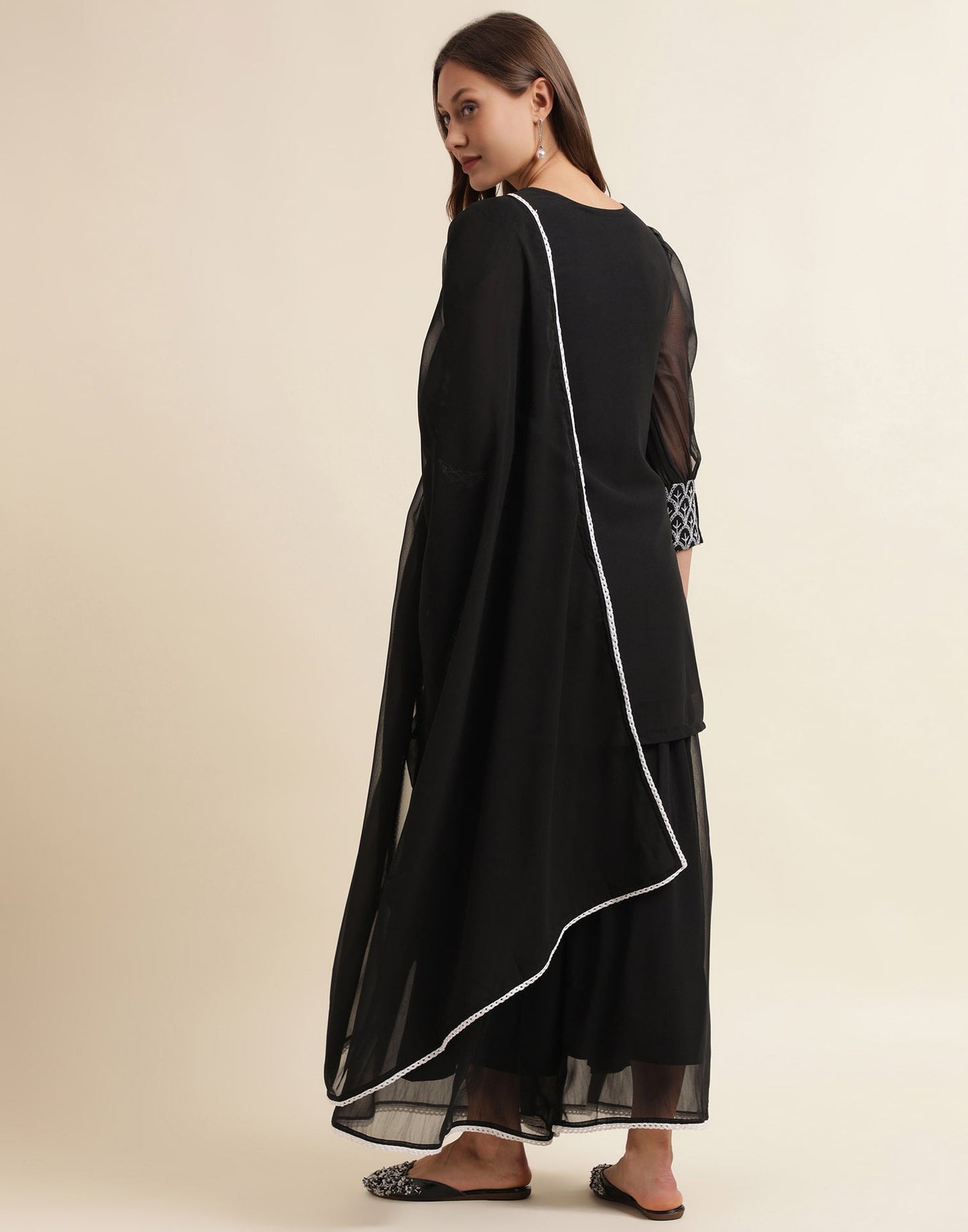 Black  Sequence Georgette Straight Kurta With Pant And Dupatta