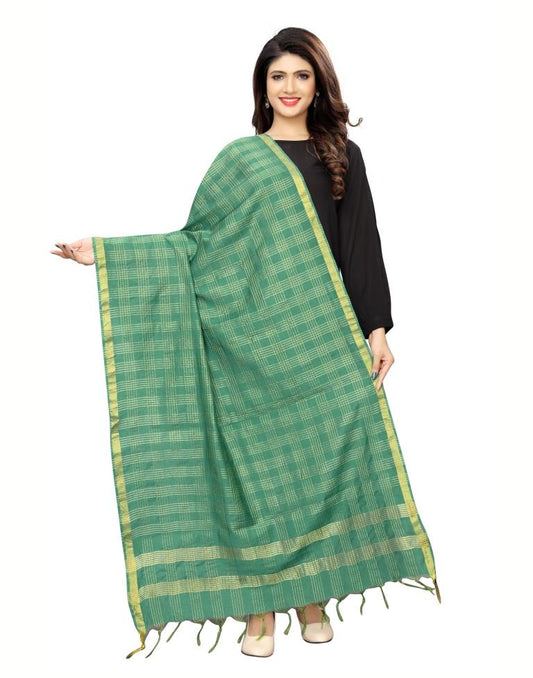 Precious Green Coloured Poly Silk Woven Chakes (Zari) Dupatta | Sudathi