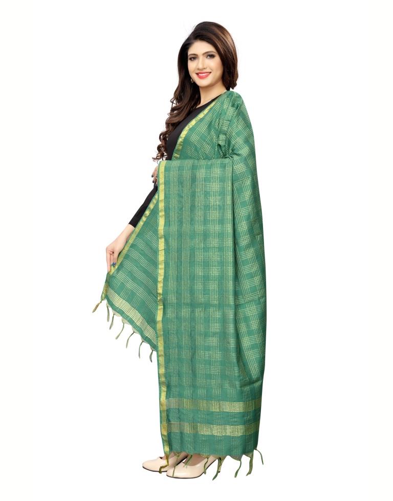 Precious Green Coloured Poly Silk Woven Chakes (Zari) Dupatta | Sudathi