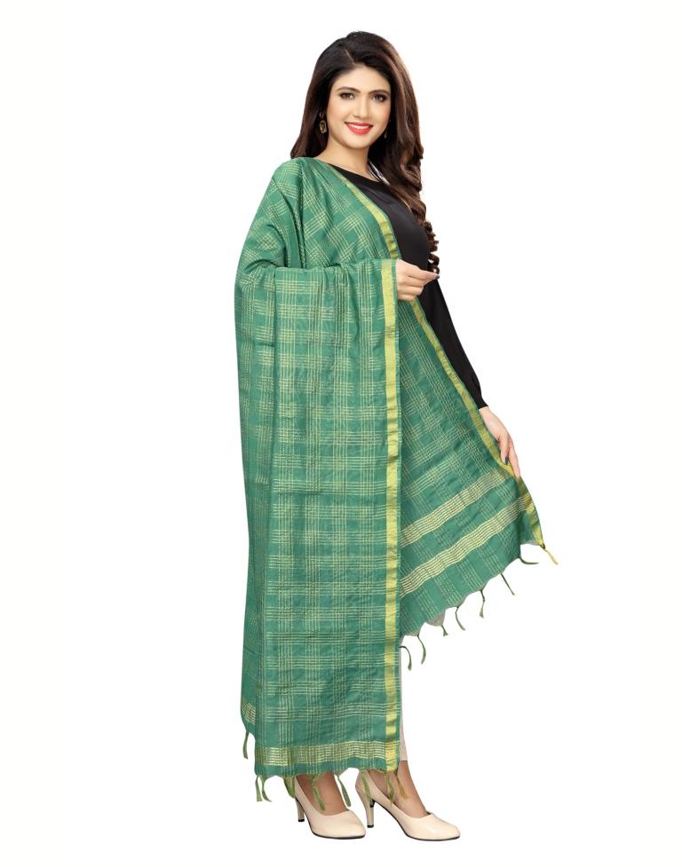 Precious Green Coloured Poly Silk Woven Chakes (Zari) Dupatta | Sudathi