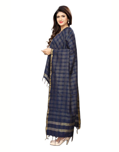 Gleaming
 Navy Blue Coloured Poly Silk Woven Chakes (Zari) Dupatta | Sudathi
