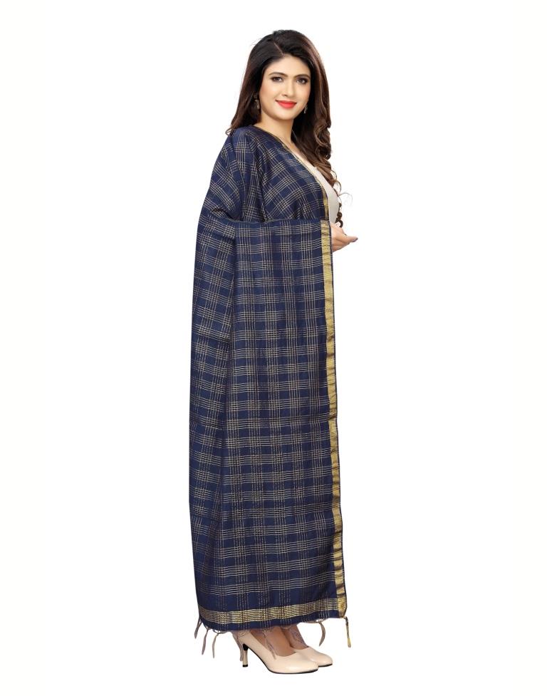 Gleaming
 Navy Blue Coloured Poly Silk Woven Chakes (Zari) Dupatta | Sudathi