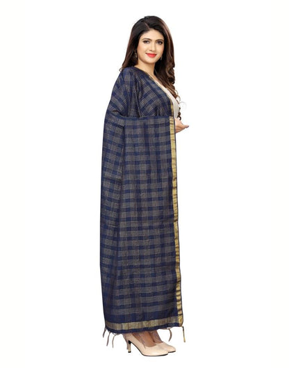 Gleaming
 Navy Blue Coloured Poly Silk Woven Chakes (Zari) Dupatta | Sudathi