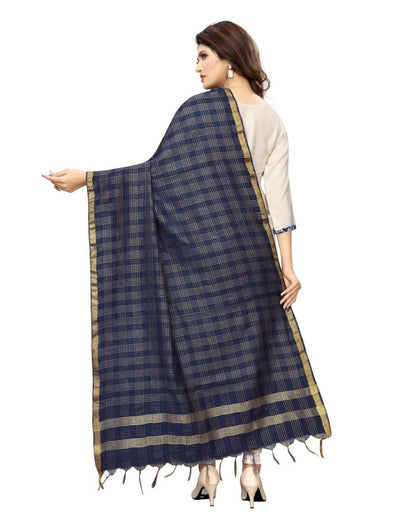 Gleaming
 Navy Blue Coloured Poly Silk Woven Chakes (Zari) Dupatta | Sudathi