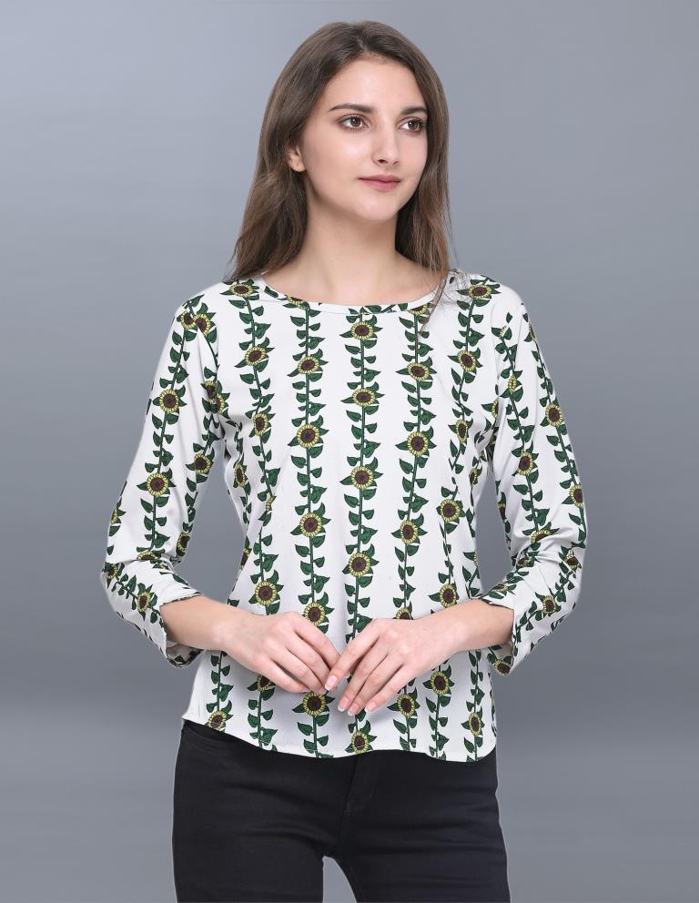 Tremendous Beige Coloured Printed Crepe Tops | Sudathi