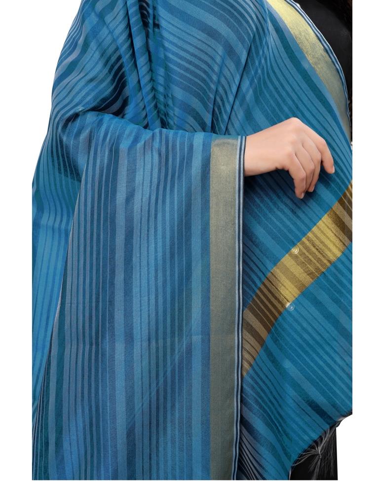 Epitome Blue Coloured Cotton Silk Woven Strip Dupatta | Sudathi