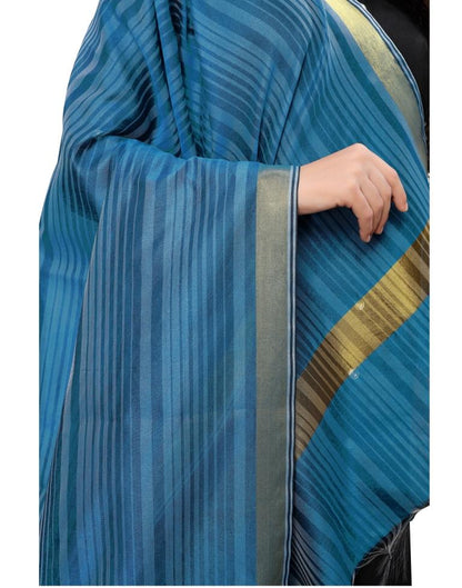 Epitome Blue Coloured Cotton Silk Woven Strip Dupatta | Sudathi