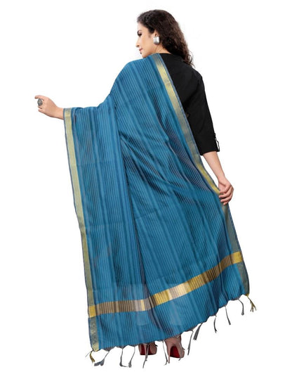 Epitome Blue Coloured Cotton Silk Woven Strip Dupatta | Sudathi